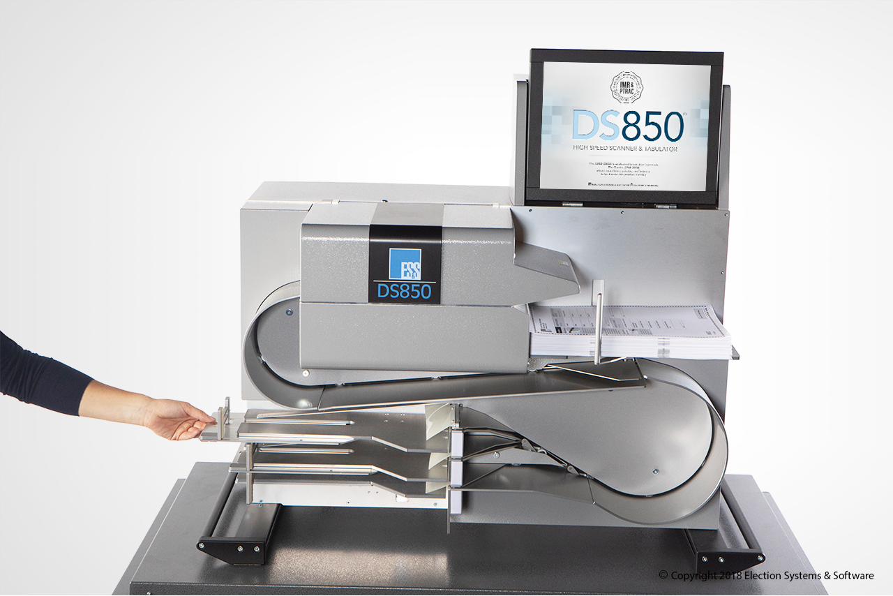 The DS850 High Speed Scanner and Tabulator Scans and Sorts Ballots