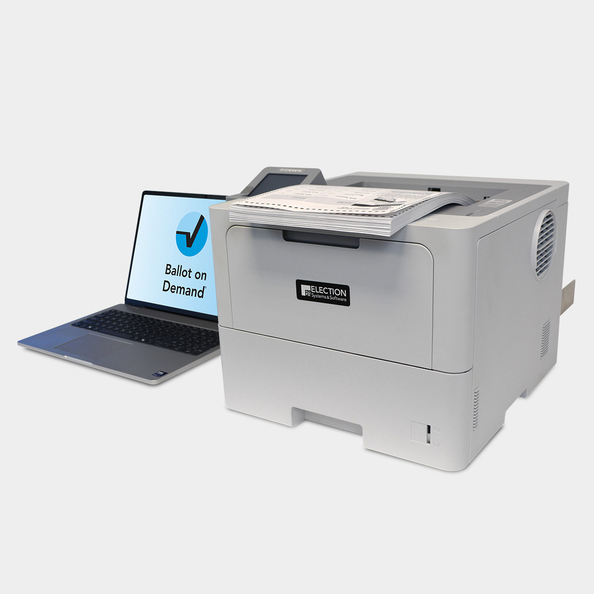 BODEX415 printer, ballots and laptop
