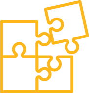 Icon of puzzle pieces coming together, representing management of multiple elements