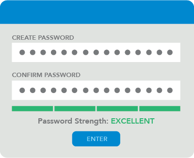 Illustration of a Create Password screen showing a long password with excellent password strength
