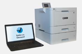 Ballot on Demand system featuring BOD9310 color printer, laptop, and proprietary BOD software