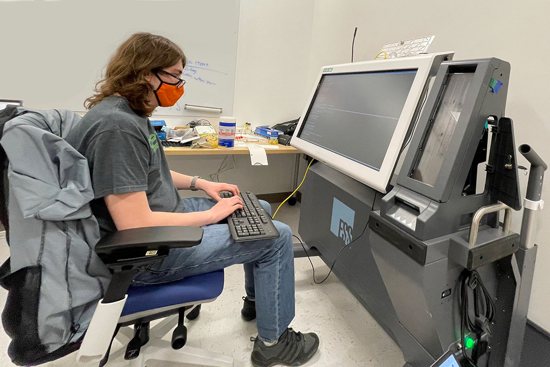 Robert Gray, a third-year computing security BS/MS major, was part of an undergraduate team that conducted a penetration test of an ExpressVote XL voting machine.