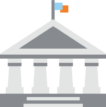 Stylized icon of a government building with an American flag waving at the top.