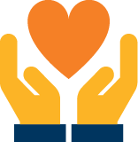 Icon of two hands reaching up to hold a heart