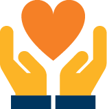 Icon of two hands reaching up to hold a heart