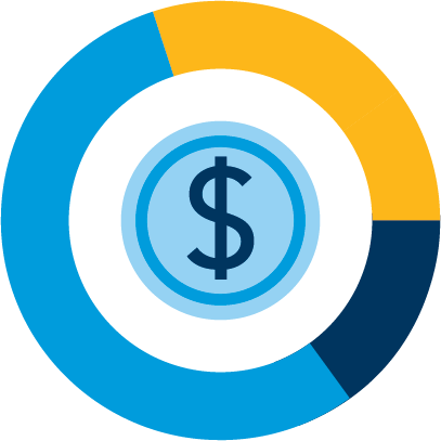 Icon of a dollar coin inside a pie chart