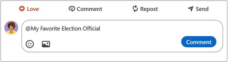 Example of tagging an election official in a comment on a social media post.