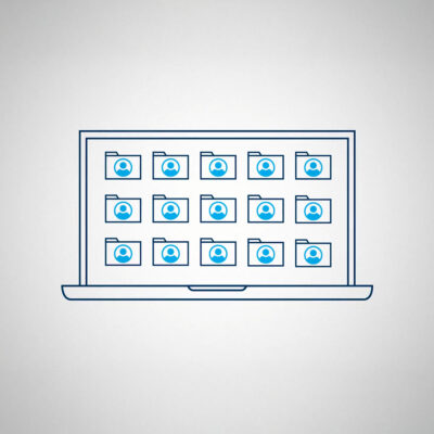 VR voter record management video featured image, an illustration of 15 voter files on a laptop