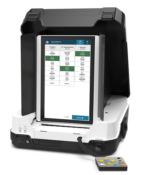 AutoMARK 2 with vote selections on screen and audio-tactile keypad extended