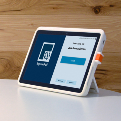 ExpressPoll unit with the launch screen displayed