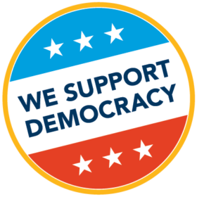 we_support_democracy Icon of a voter pin displaying the words We Support Democracy