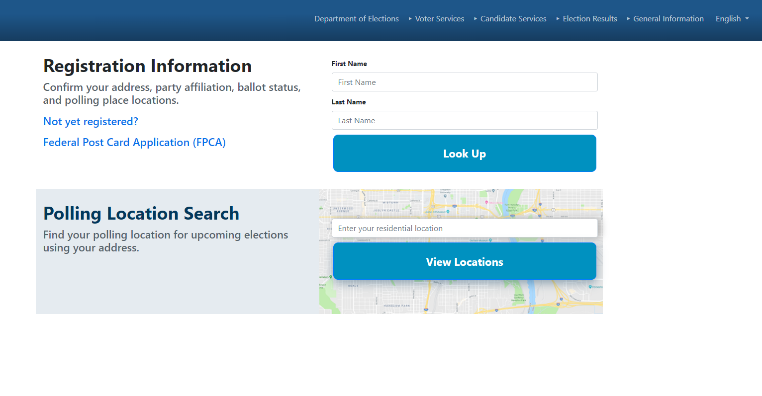 VV_Main_Search_Page_v2 Screenshot of main page on VoterView, allowing voters to search for their registration information or polling locations