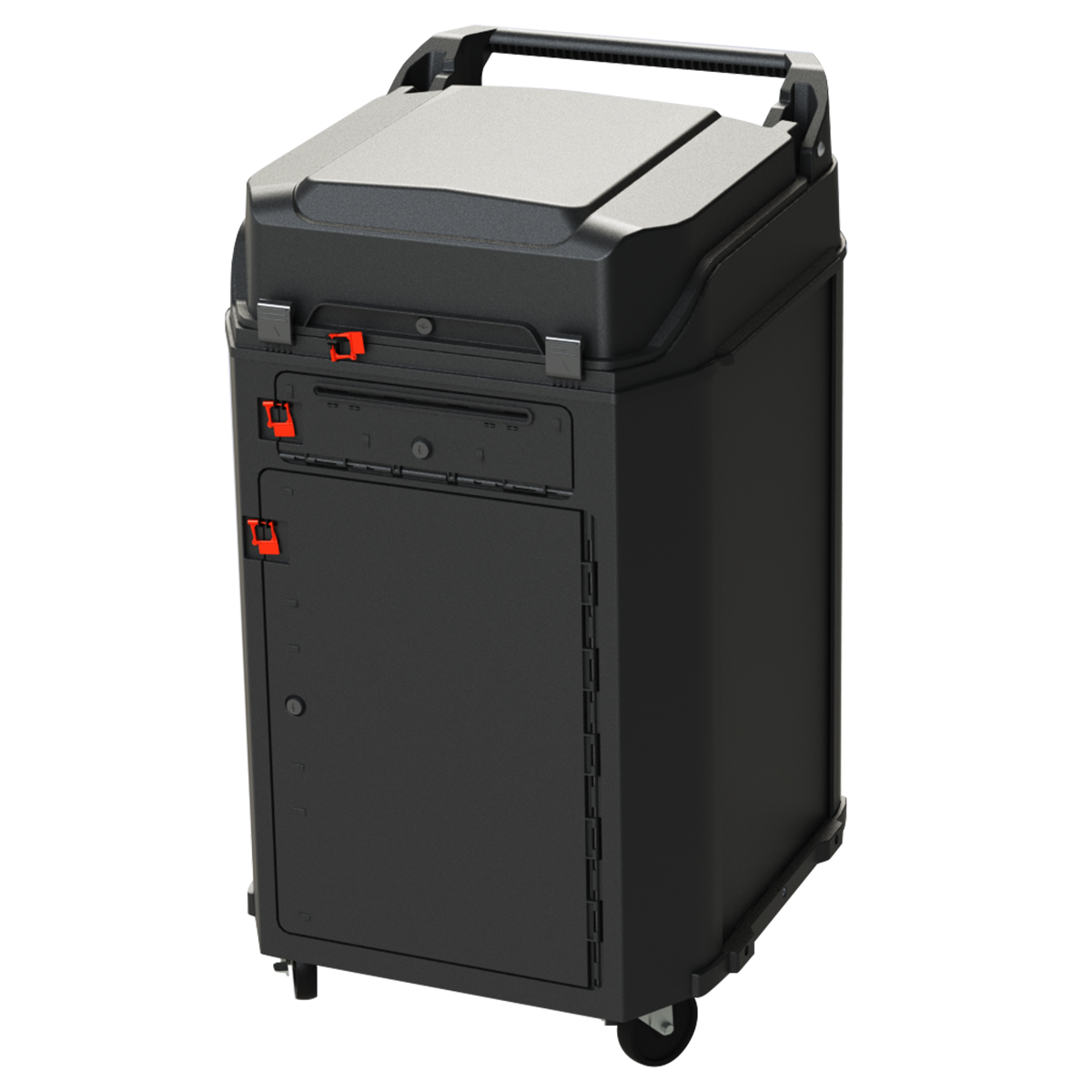 A DS300 unit inside its new ballot box, with the lid closed.