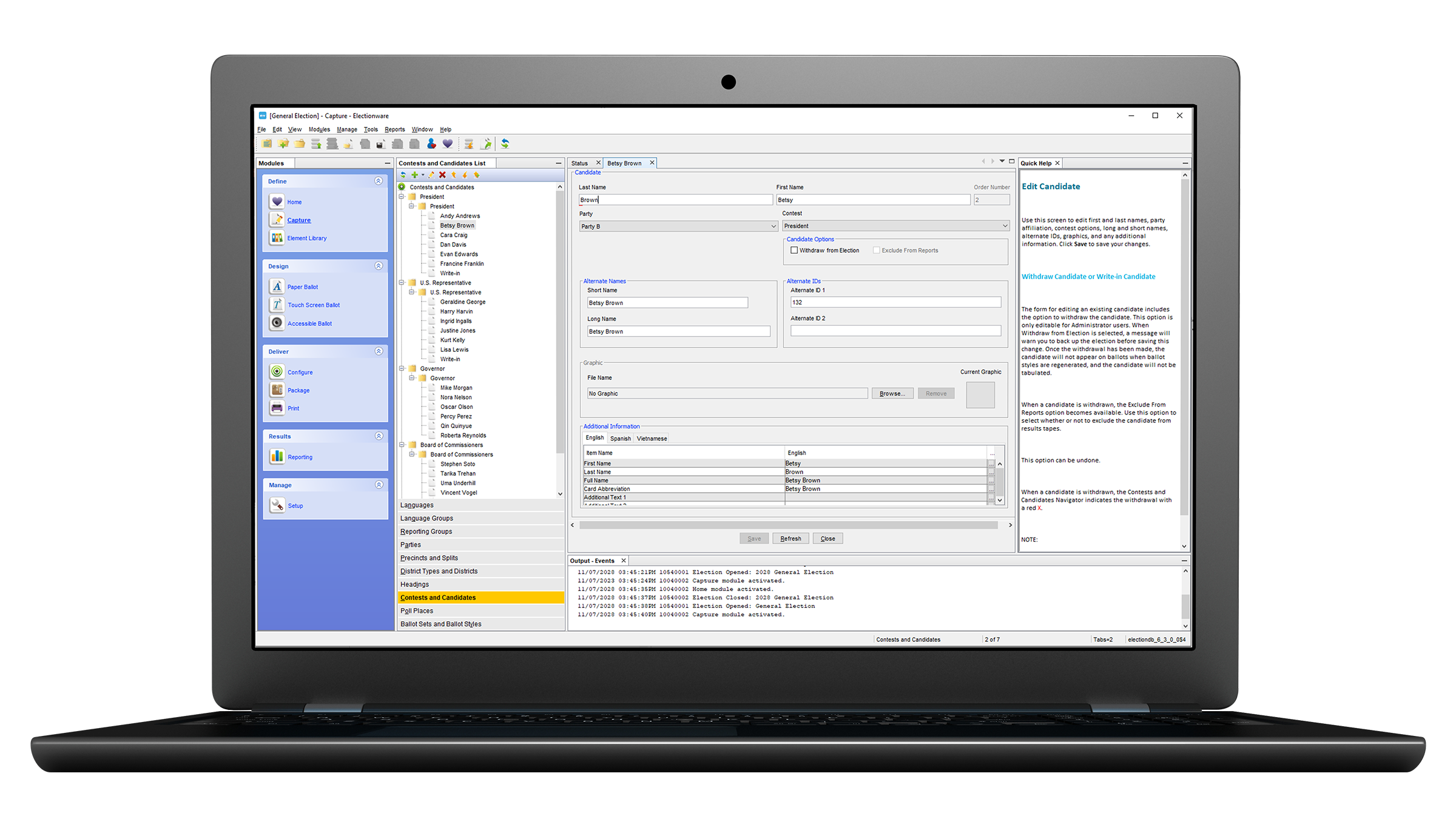 Electionware_6400_laptop_KO Electionware election management software on a laptop.