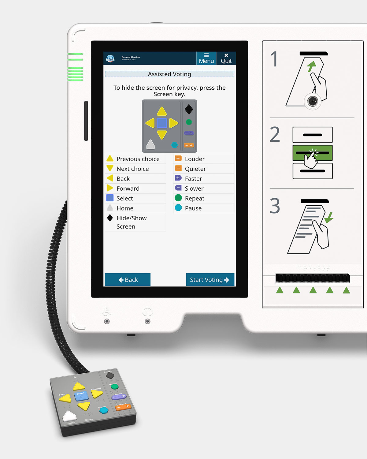 ExpressVote 3 with audio-tactile keypad ExpressVote and its audio-tactile keypad with braille legends
