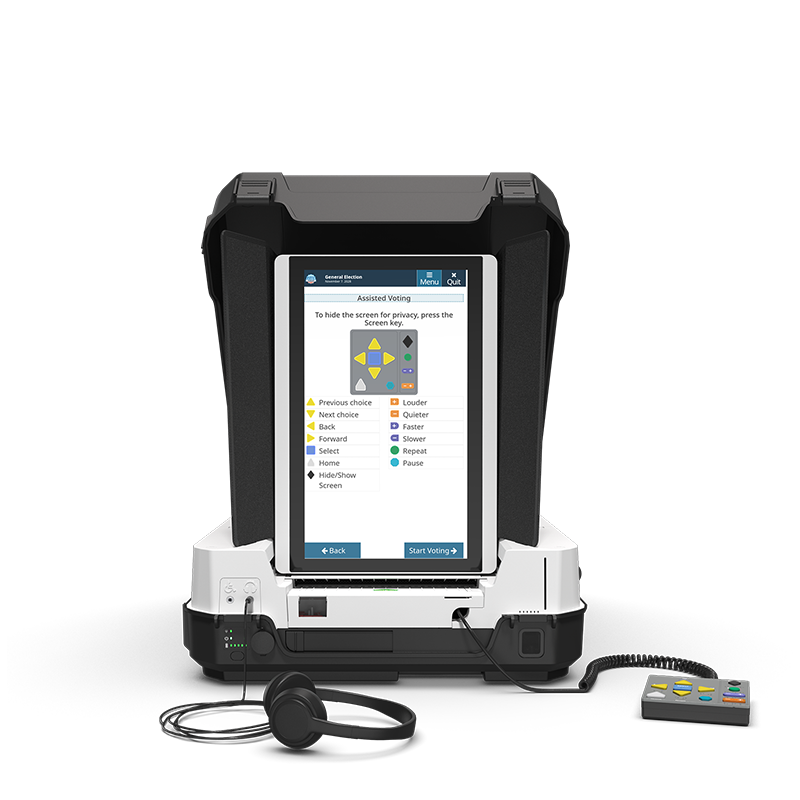 AutoMARK AutoMARK with headphones attached and audio-tactile keypad deployed